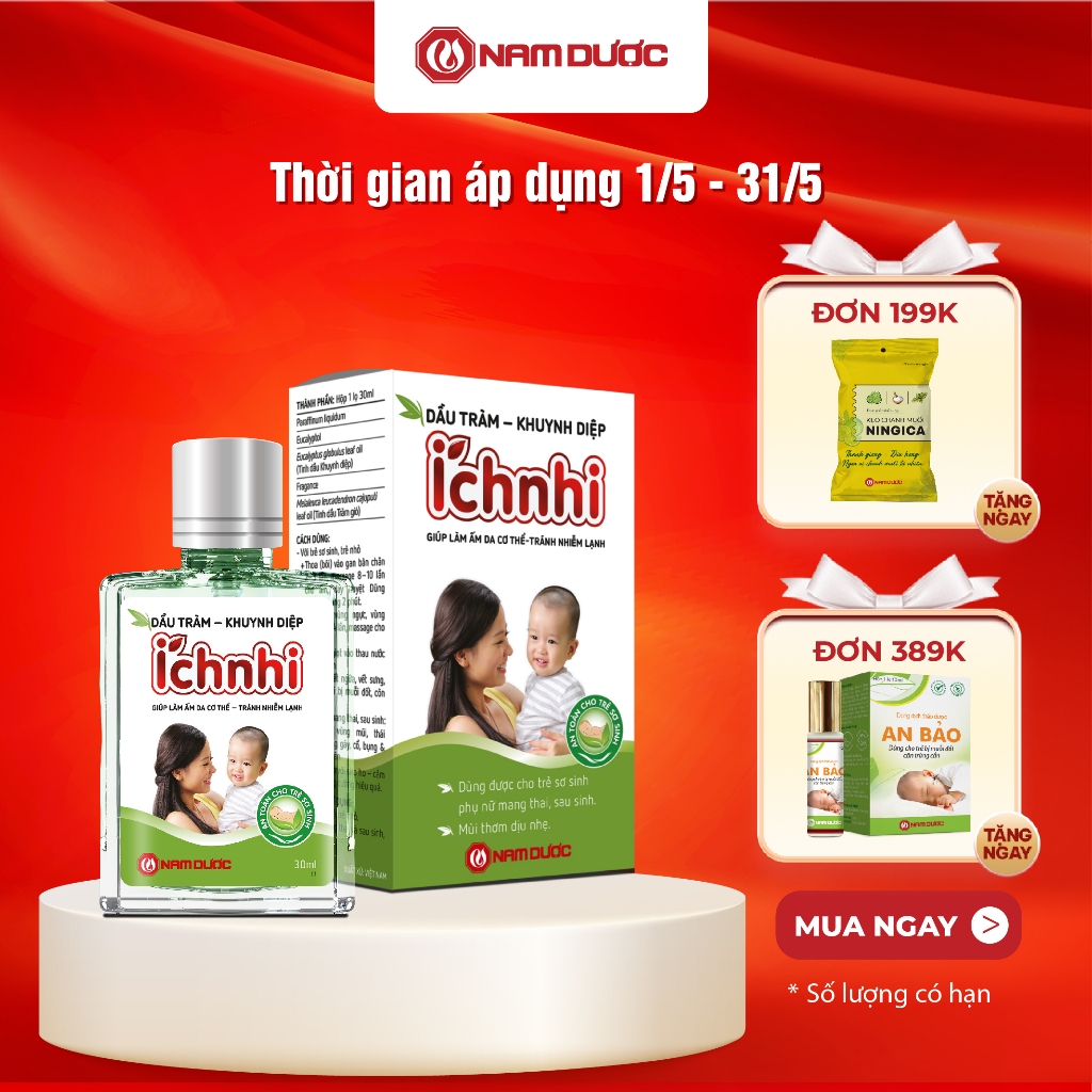 Ảnh Dầu tràm khuynh diệp Ích Nhi 30ml giúp phòng cảm lạnh, làm ấm, an toàn cho trẻ sơ sinh và phụ nữ có thai, sau sinh 1