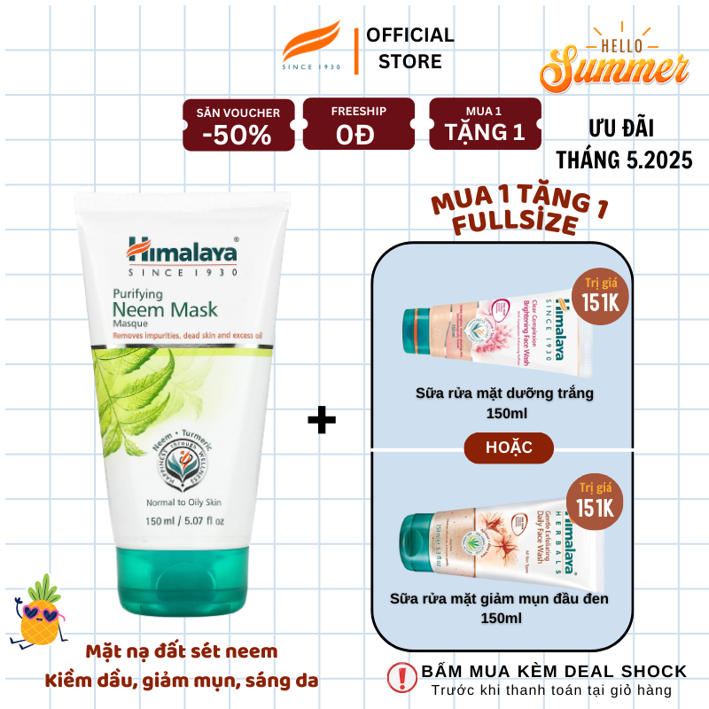 Ảnh Mặt nạ đất sét lá neem loại bỏ mụn, bã nhờn và mờ thâm Himalaya Neem Face Pack 150ml 1