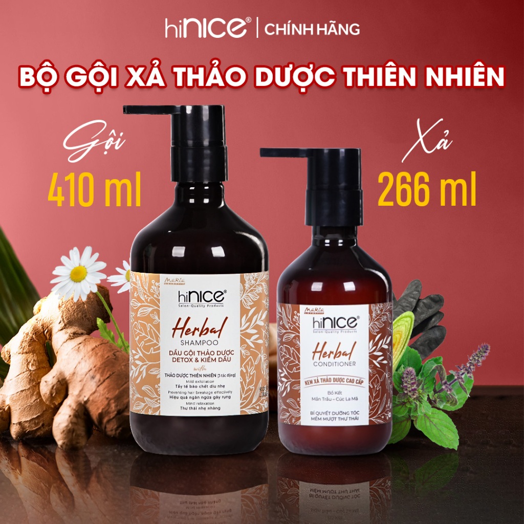 Ảnh Cặp Dầu Gội Xả Thảo Dược Kiềm Dầu Detox Da Đầu hiNICE Herbal Shampoo 2