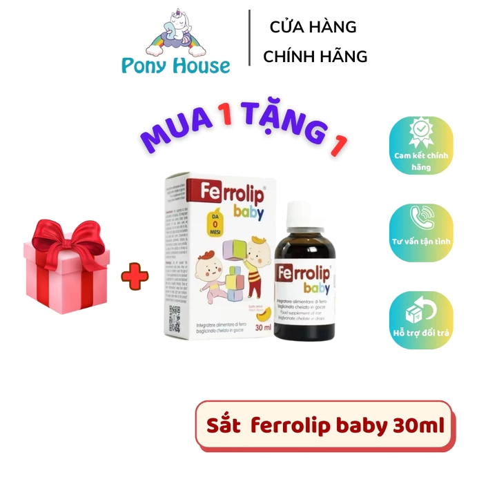 Sắt FERROLIP BABY, Sắt Hữu Cơ Dạng Nhỏ Giọt Nhập Khẩu Italy Vị Đào Bổ Sung Sắt Tối Đa Cho Bé (lọ 30 ml)