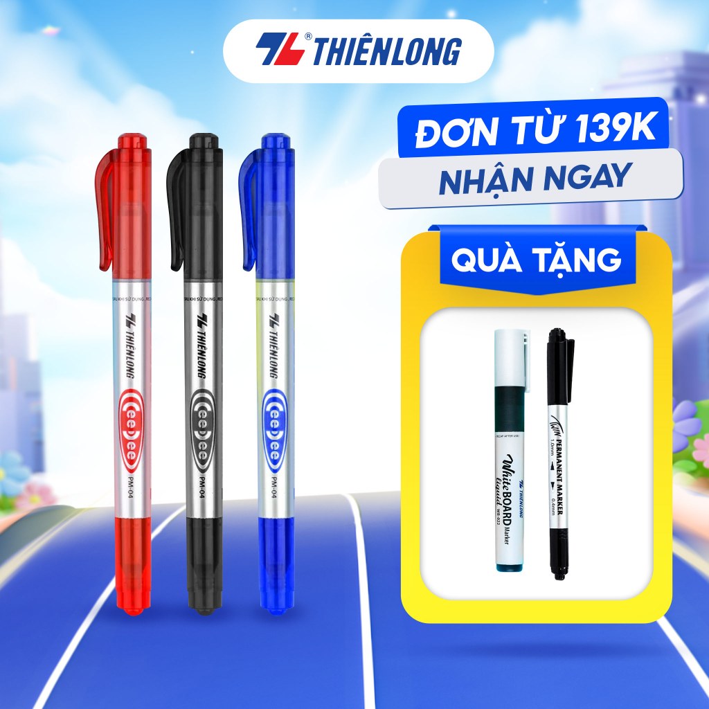 Ảnh Combo 5/10/20 Bút lông dầu 2 đầu bút Thiên Long PM-04 bám dính tốt trên các vật liệu: Giấy, gỗ,nhựa, thủy tinh, gốm, sứ 1