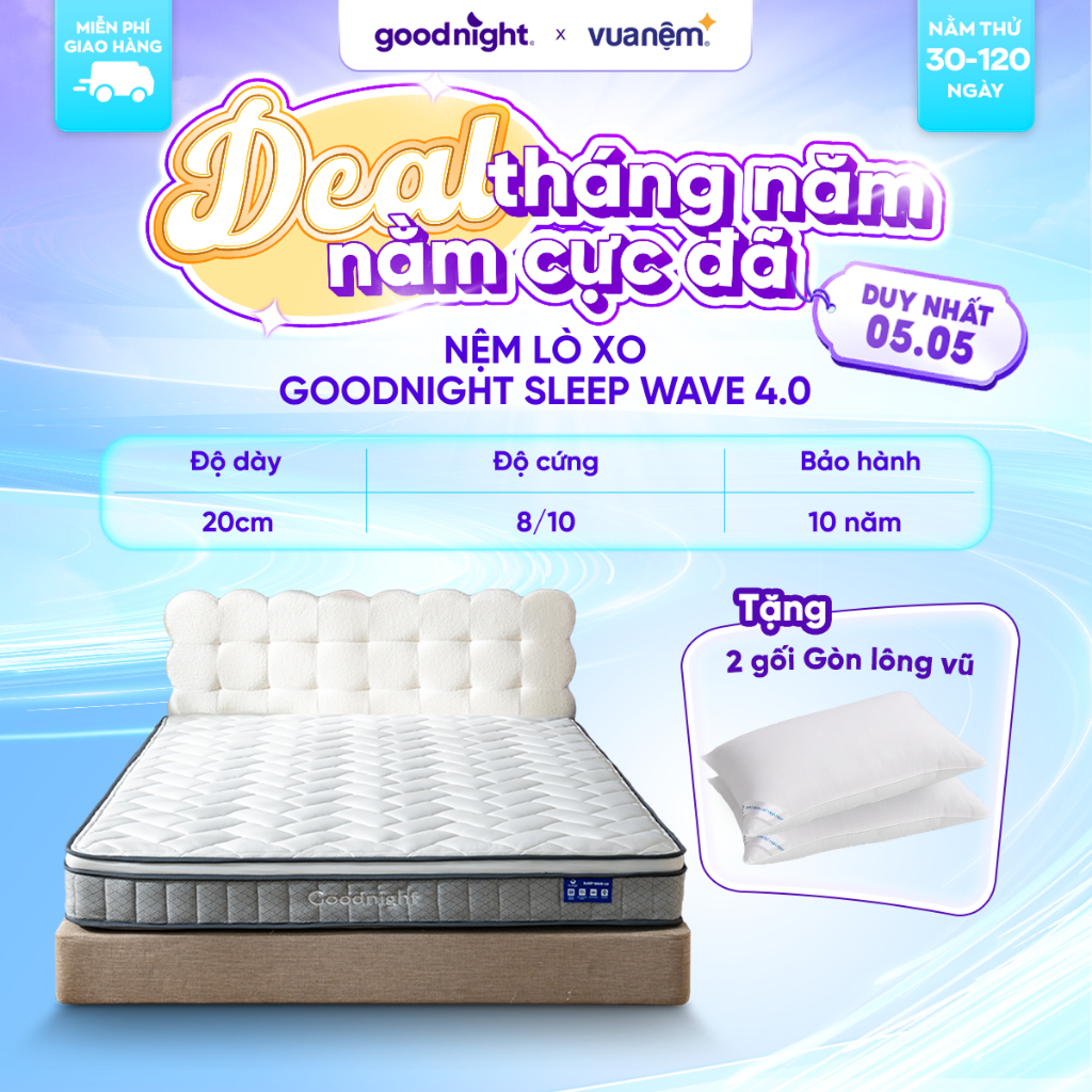 Ảnh Nệm Lò Xo Vua Nệm Goodnight Sleep Wave 20cm, Đệm Lò Xo Khách Sạn Cách Ly Chuyển Động 1