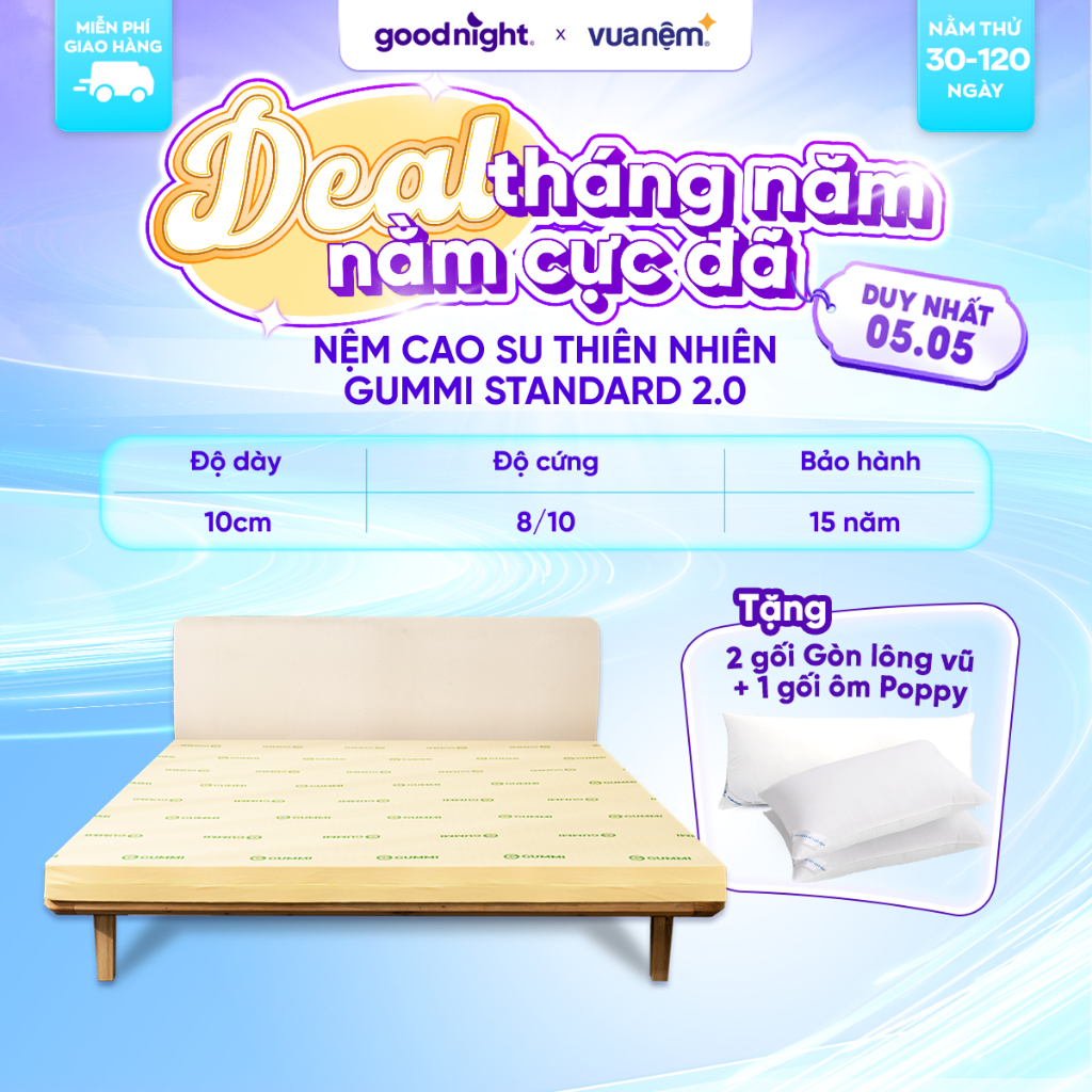 Ảnh Nệm Cao Su Thiên Nhiên 100% Gummi Standard 2.0 10cm Vua Nệm, Mùi Hương Vani 2