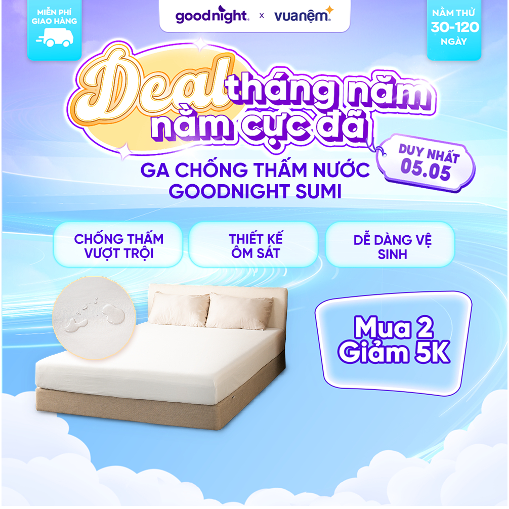 Ảnh Ga Chống Thấm Vua Nệm Goodnight Sumi, Bảo Vệ Nệm Sumi Phủ TPU Kháng Nước, Tăng Tuổi Thọ Nệm Của Bạn 1