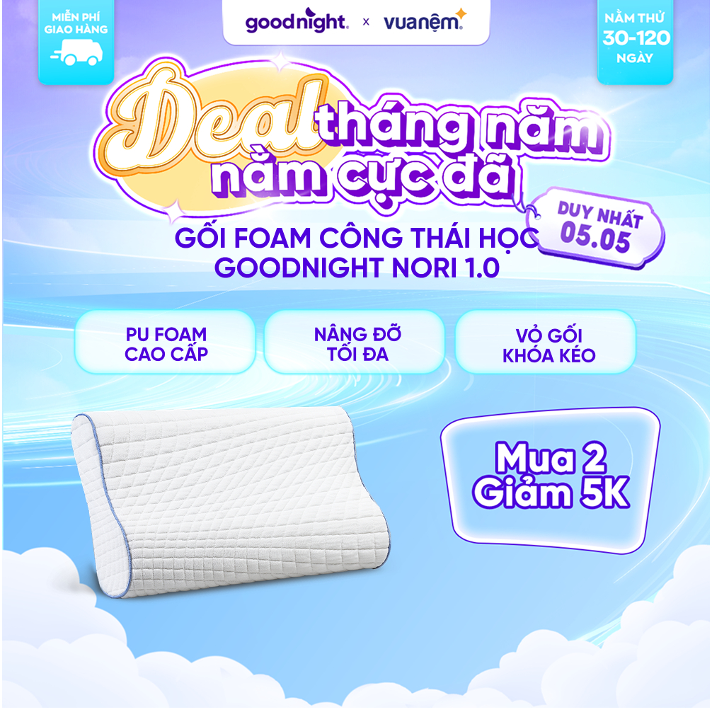 Ảnh Gối Foam Goodnight Nori Gối Công Thái Học 30*60cm Lượn Sóng Nâng Đỡ Cổ Vai Gáy Độc Quyền Vua Nệm 2