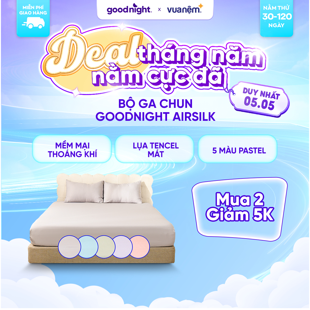 Ảnh Bộ Ga Gối 3 Món Vua Nệm Goodnight Airsilk 20cm, Ga Giường Tencel Cao Cấp Mềm Mại, 5 Màu Sắc 1
