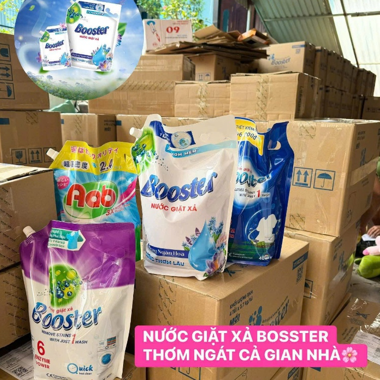 Thùng/ Combo 4 Nước giặt xả Bosster hương ngàn hoa túi 3.5kg TẶNG kèm 4 túi mini 250ml , chính hãng