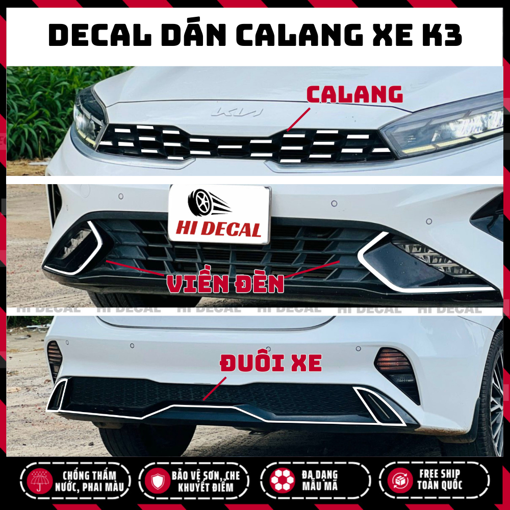 Tem dán calang Kia K3 viền line xe K3,  decal dán viền xe KIA K3 trang trí xe bền màu, chống nước bền màu
