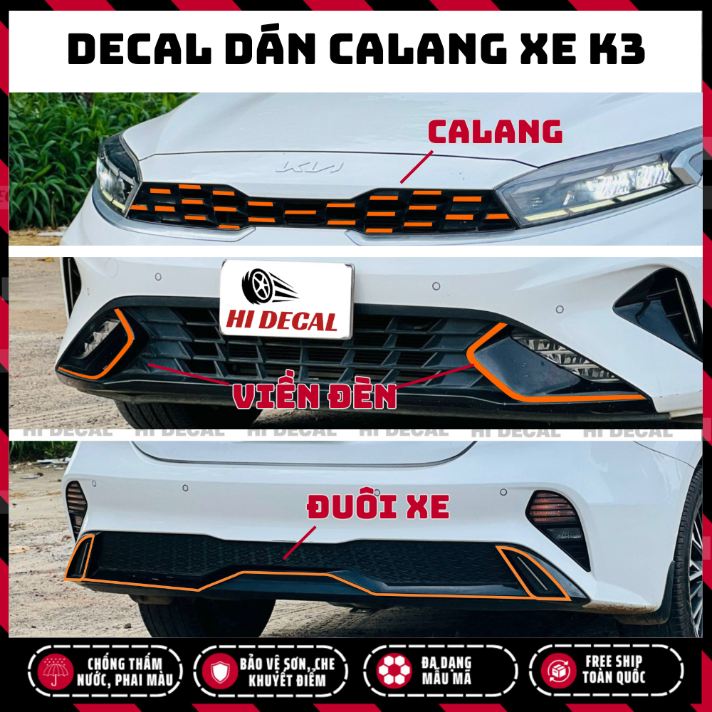 Tem dán calang Kia K3 viền line xe K3,  decal dán viền xe KIA K3 trang trí xe bền màu, chống nước bền màu