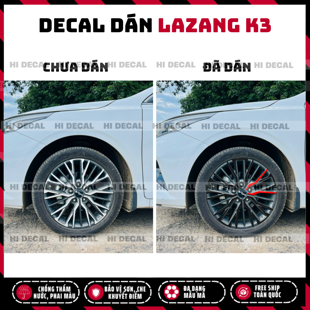 Tem dán mâm K3 PQ 3M, decal lazang K3 trang trí tạo điểm nhấn cho xe