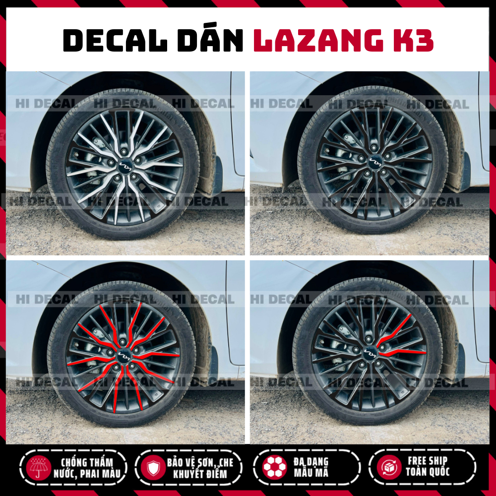 Tem dán mâm K3 PQ 3M, decal lazang K3 trang trí tạo điểm nhấn cho xe