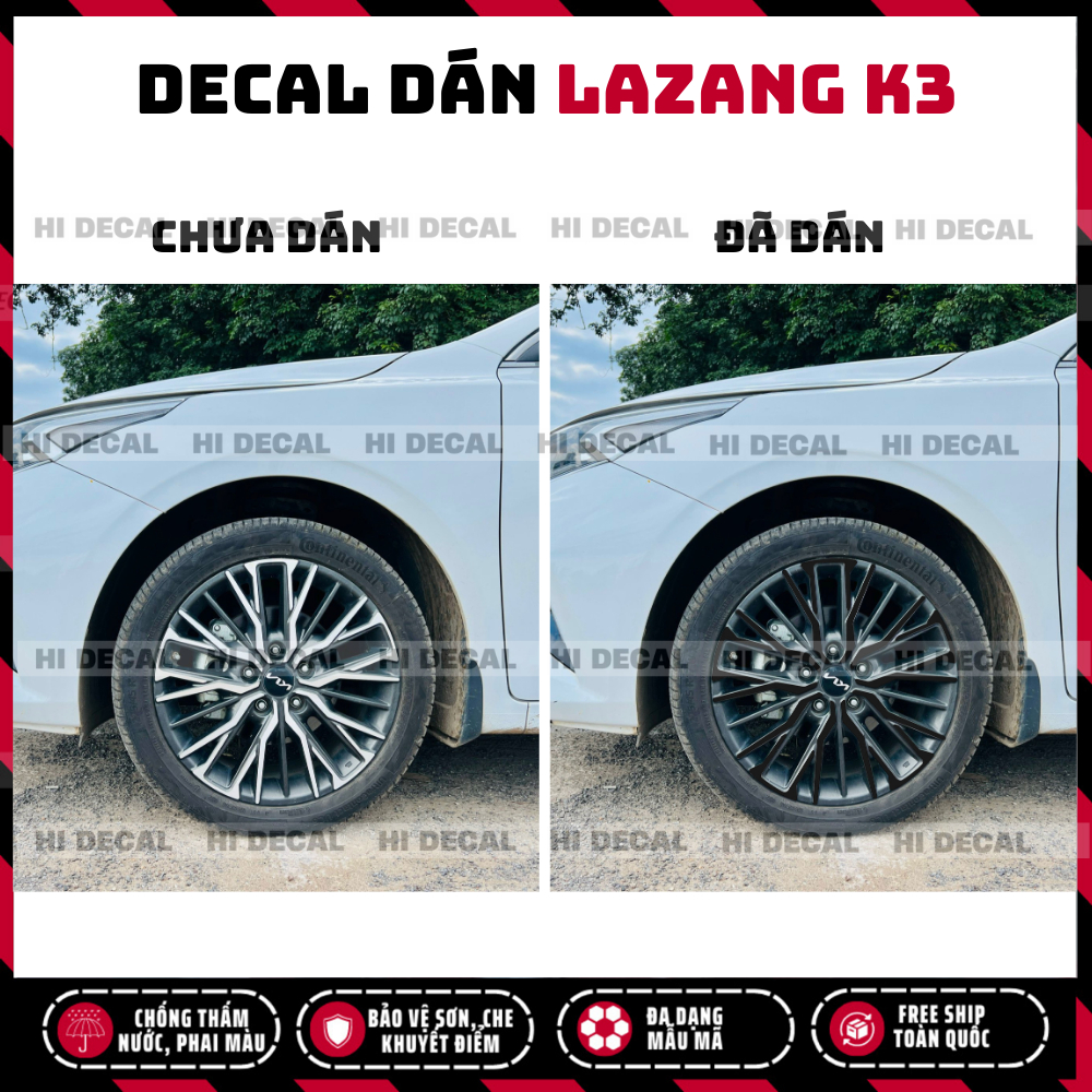 Tem dán mâm K3 PQ 3M, decal lazang K3 trang trí tạo điểm nhấn cho xe
