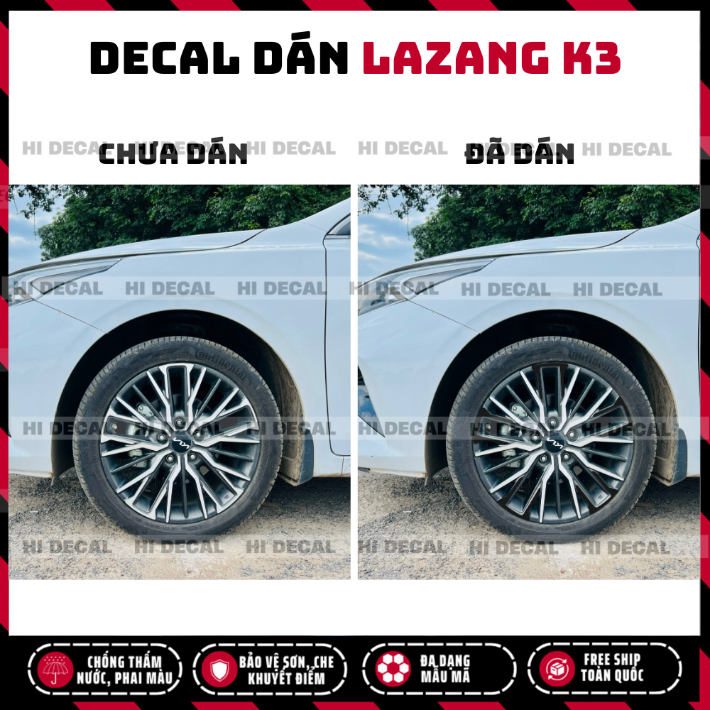 Tem dán mâm K3 PQ 3M, decal lazang K3 trang trí tạo điểm nhấn cho xe