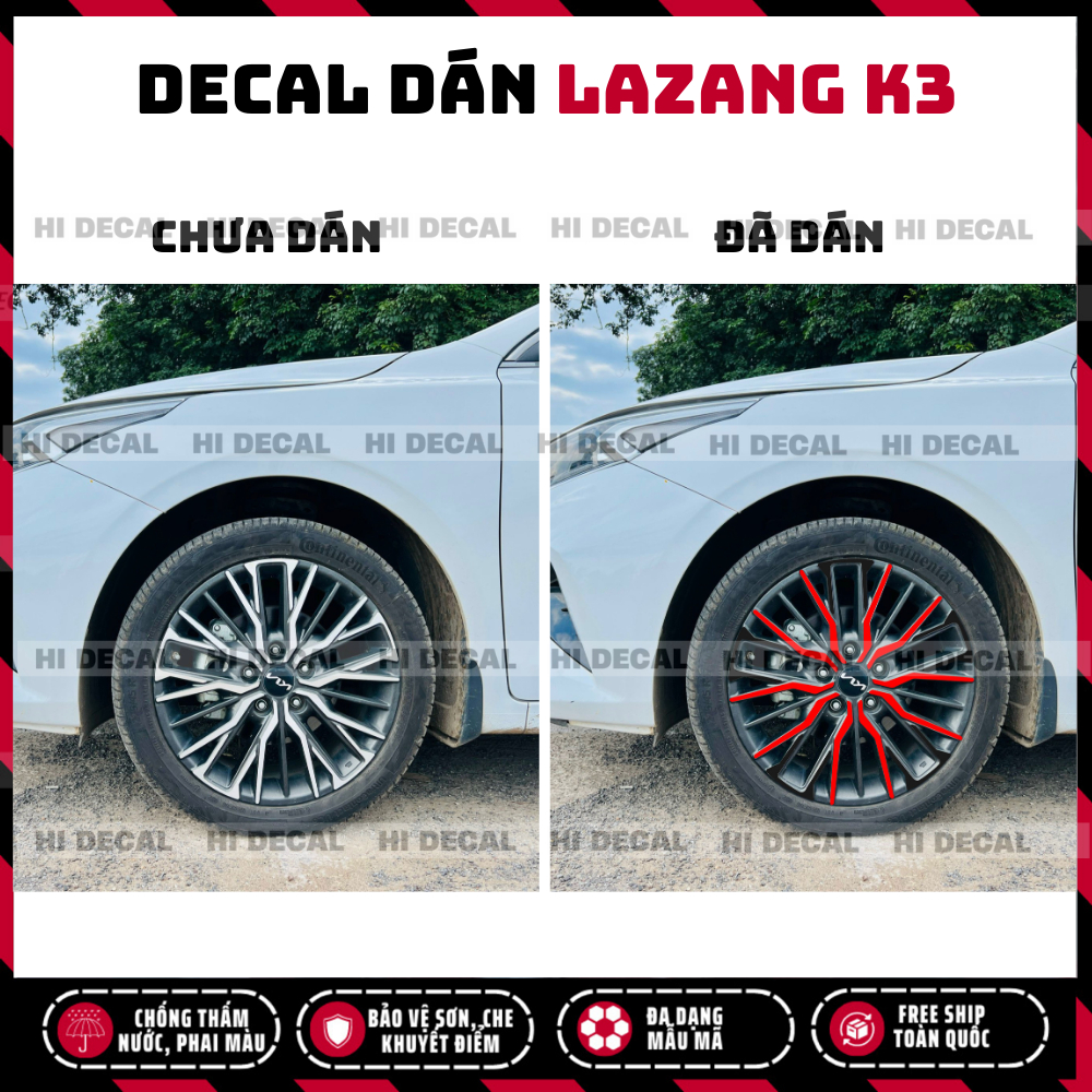 Tem dán mâm K3 PQ 3M, decal lazang K3 trang trí tạo điểm nhấn cho xe