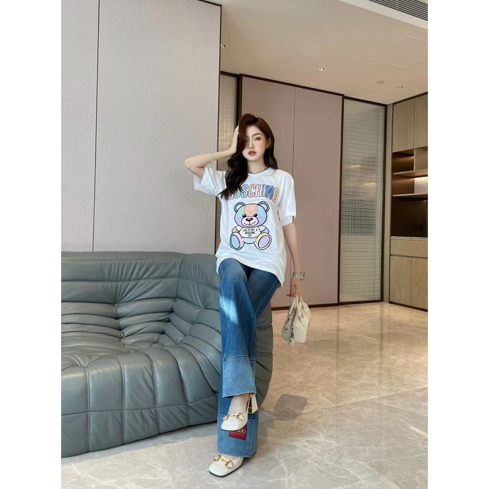 100% Cotton Áo thun nữ oversize moschino color