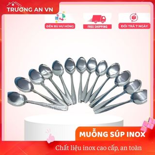 Combo 10 Muỗng Inox Cán Dài - Bộ 10 Thìa Inox 304 - Muỗng Ăn Cơm, Súp, Canh - Trường An VN