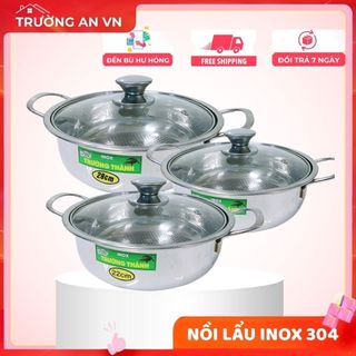 Nồi lẩu inox 304 Nắp kính đáy từ, size 22cm, 24cm,26cm,28cm  phù hợp ăn lẩu, xào - Trường An VN