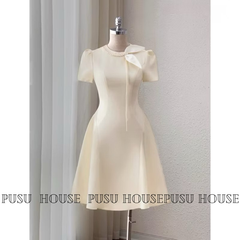 Đầm dự tiệc thiết kế đính chuỗi ngọc phối nơ sang trọng trẻ trung- Pusu house