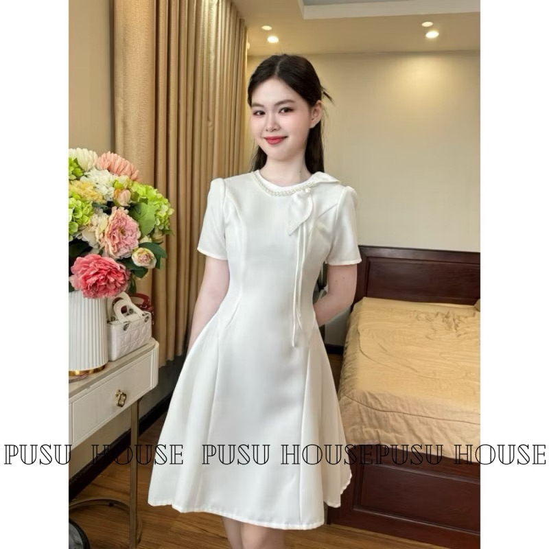 Đầm dự tiệc thiết kế đính chuỗi ngọc phối nơ sang trọng trẻ trung- Pusu house