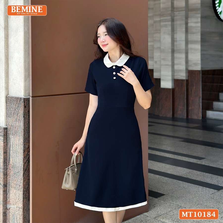Ảnh Đầm thiết kế BEMINE cổ sen dáng chữ A có viền phù hợp đi làm, đi chơi-MT10184 3