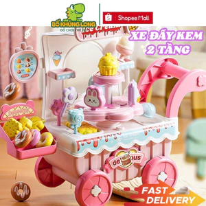 Đồ Chơi Xe Đẩy Kem Cho Bé BỐ KHỦNG LONG Có Nhạc Đèn 2 Tầng Xoay 360 Độ Cực Vui Cho Bé Từ 3 Tuổi