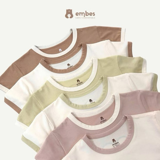 Bộ Quần Áo Cộc Cho Bé Embes, Bộ Cộc Tay In Hình Phối Viền Chất Cotton Cho Bé Trai Bé Gái Size 8-18Kg