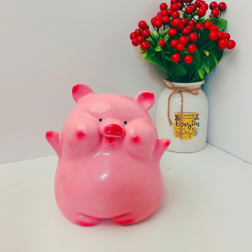 Heo đất tiết kiệm mẫu heo bánh bao mini cao 15cm- ống heo lợn đất tiết kiệm phúng phính