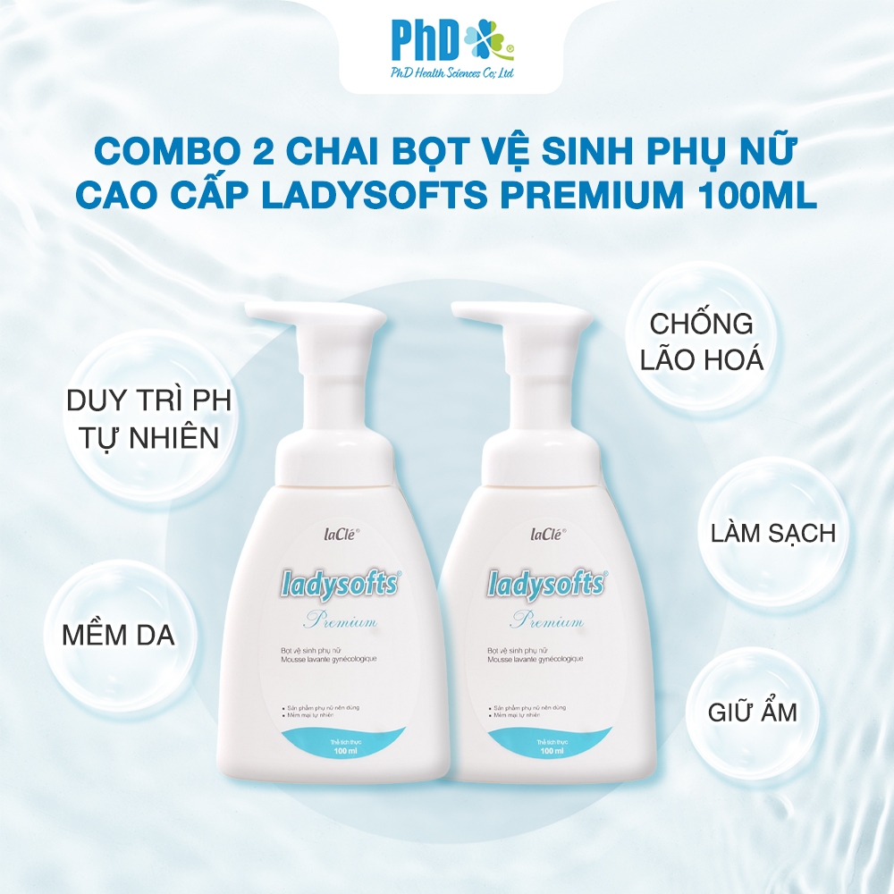 Ảnh Combo 2 Chai Dung Dịch Vệ Sinh Phụ Nữ Dạng Bọt Ladysofts Premium Duy Trì Độ pH Tự Nhiên 100ml 2