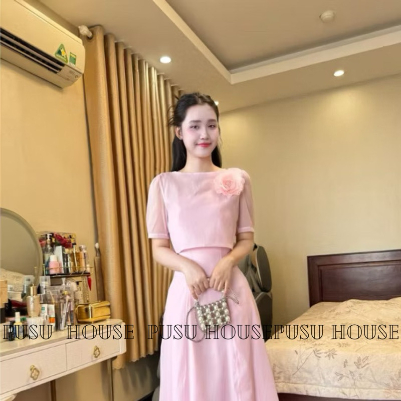 Set đầm dự tiệc hàng thiết kế mặc được nhiều kiểu tơ 3 lớp kèm áo choàng sang trọng -Pusu house