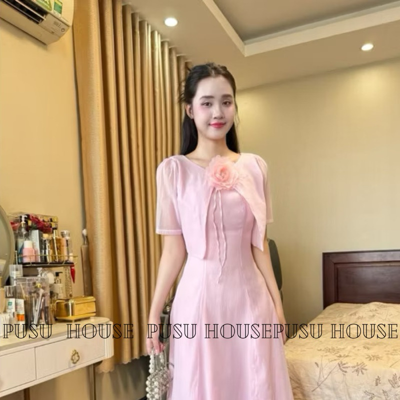 Set đầm dự tiệc hàng thiết kế mặc được nhiều kiểu tơ 3 lớp kèm áo choàng sang trọng -Pusu house