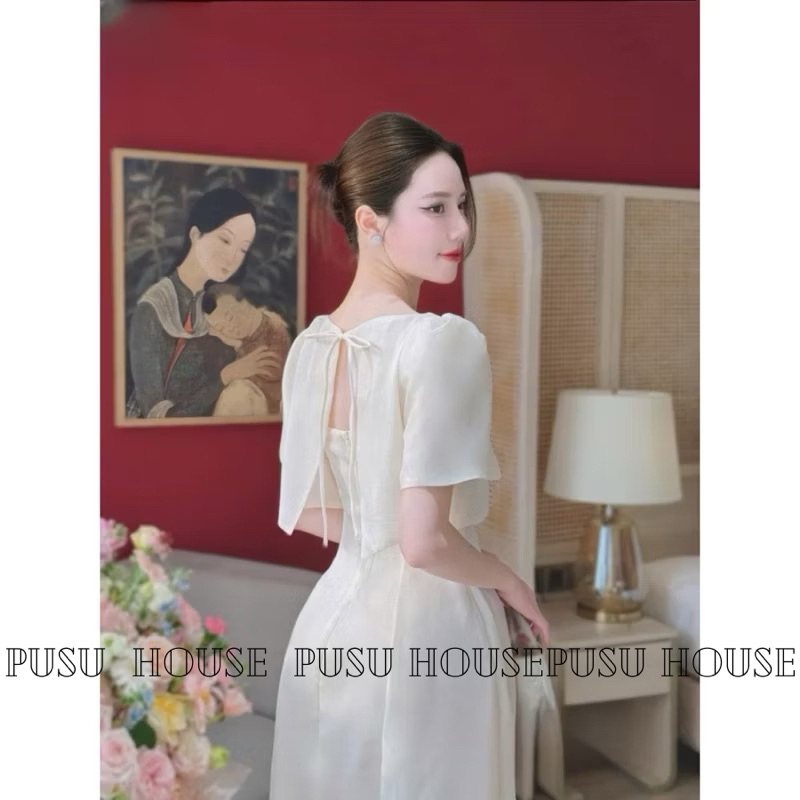 Set đầm dự tiệc hàng thiết kế mặc được nhiều kiểu tơ 3 lớp kèm áo choàng sang trọng -Pusu house