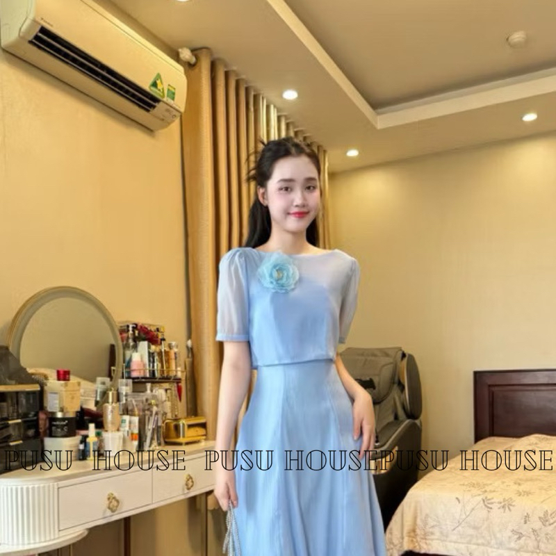 Set đầm dự tiệc hàng thiết kế mặc được nhiều kiểu tơ 3 lớp kèm áo choàng sang trọng -Pusu house