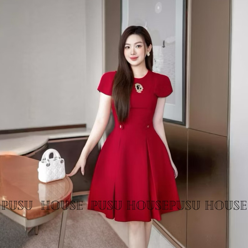 Đầm dự tiệc xoè nhẹ đính kèm charm sang trọng thanh lịch đơn giản-Pusu house