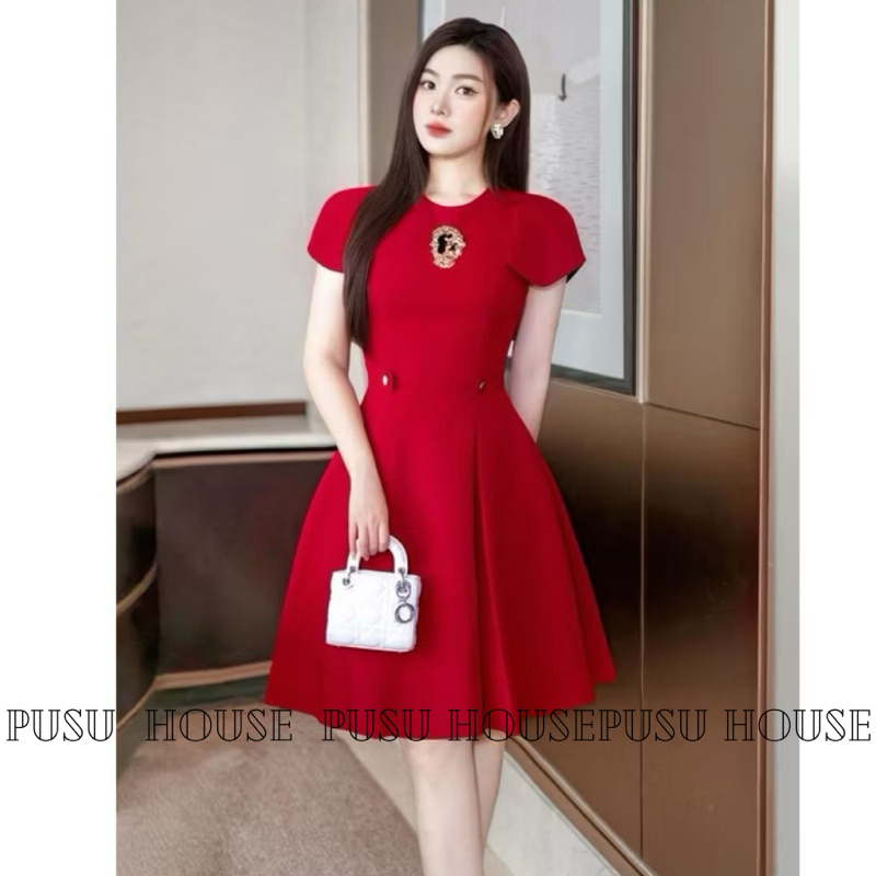Đầm dự tiệc xoè nhẹ đính kèm charm sang trọng thanh lịch đơn giản-Pusu house