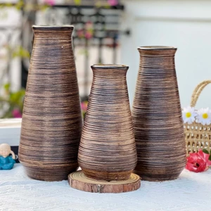 Bình Hoa Bát Tràng Dáng Sa.ke Men Trắng Nâu Cổ Điển - Bình Cắm Hoa Decor Để Bàn Phong Cách Vintage