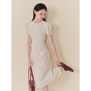 Đầm OLV kiểu cotton hoa cổ tròn chiết eo dáng midi Seira nhiều màu thanh lịch nữ tính