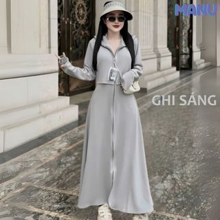 Áo chống nắng nữ toàn thân thiết kế phần thân trên 2 lớp croptop, vải cotton co giãn 4 chiều, chống UV