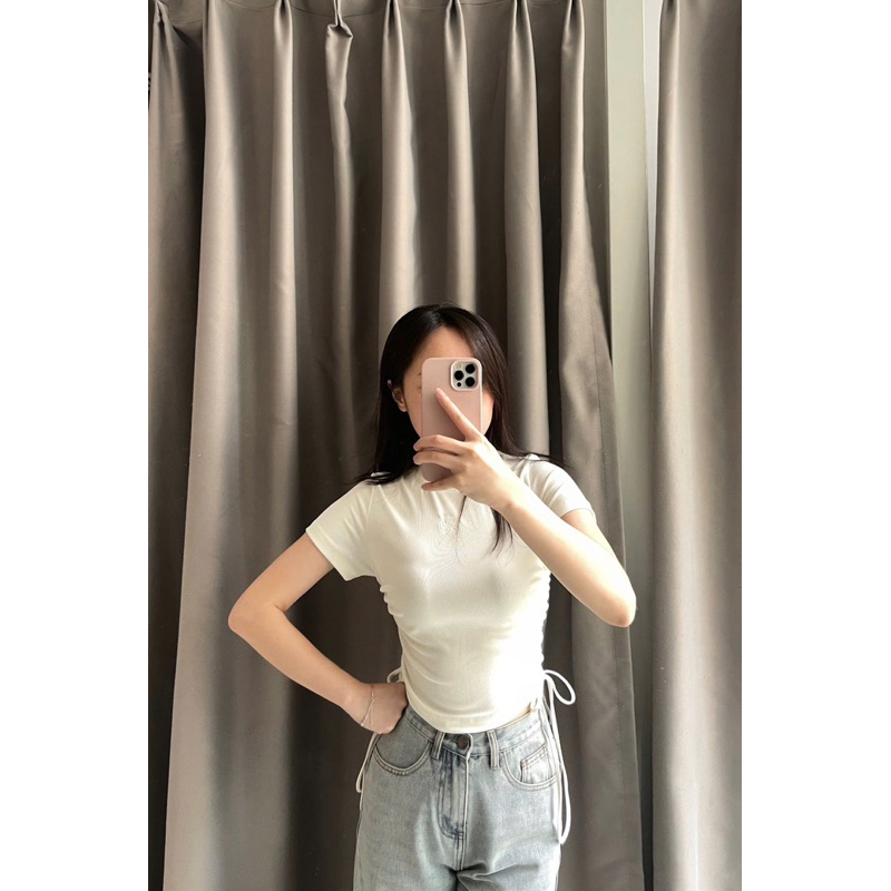 Ảnh Áo Thun BOO Form Babytop Fit Rút dây thêu logo dáng ngắn chất liệu thun tăm co dãn 1