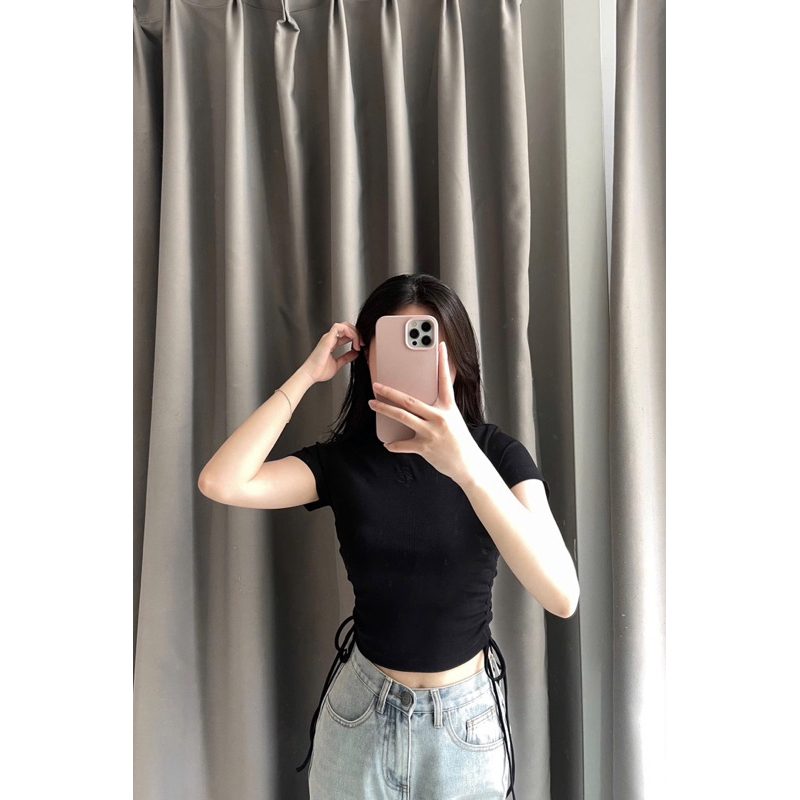Ảnh Áo Thun BOO Form Babytop Fit Rút dây thêu logo dáng ngắn chất liệu thun tăm co dãn 2