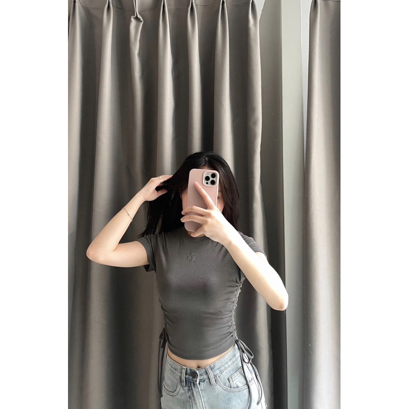 Áo Thun BOO Form Babytop Fit Rút dây thêu logo dáng ngắn chất liệu thun tăm co dãn