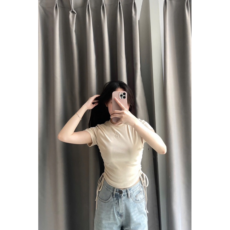 Ảnh Áo Thun BOO Form Babytop Fit Rút dây thêu logo dáng ngắn chất liệu thun tăm co dãn 3