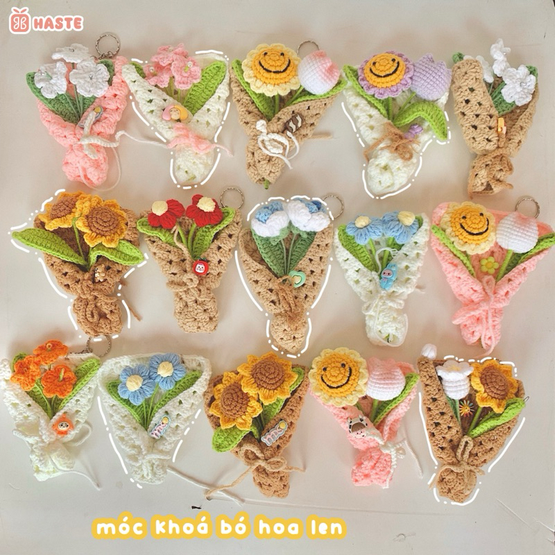Móc Khoá Len Bó Hoa Mini Hướng Dương Tulip Lưu Ly Quà Tặng Tốt Nghiệp Handmade Dễ Thương