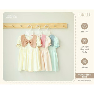 Váy tay bồng hrnee xô muslin xinh xăn, mềm mại, thoáng mát cho bé gái 6 tháng đến 4 tuổi
