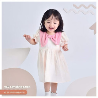 Váy tay bồng hrnee xô muslin xinh xăn, mềm mại, thoáng mát cho bé gái 6 tháng đến 4 tuổi