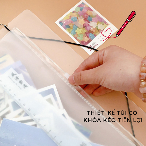 Túi Đựng Tài Liệu A5, A6, Túi Zip Trong Suốt PVC Chống Thấm Nước, Túi Zip Đựng Tiền Có Khóa Kéo Làm Phụ Kiện Sổ Còng