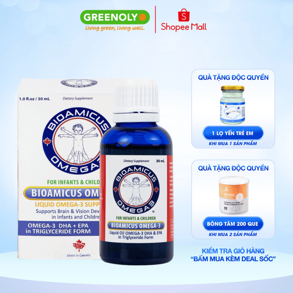 Ảnh Dầu Cá Omega 3 Bioamicus Bổ Sung DHA, EPA Giúp Tăng Cường Trí Não, Giúp Bé Sáng Mắt 30ml 1