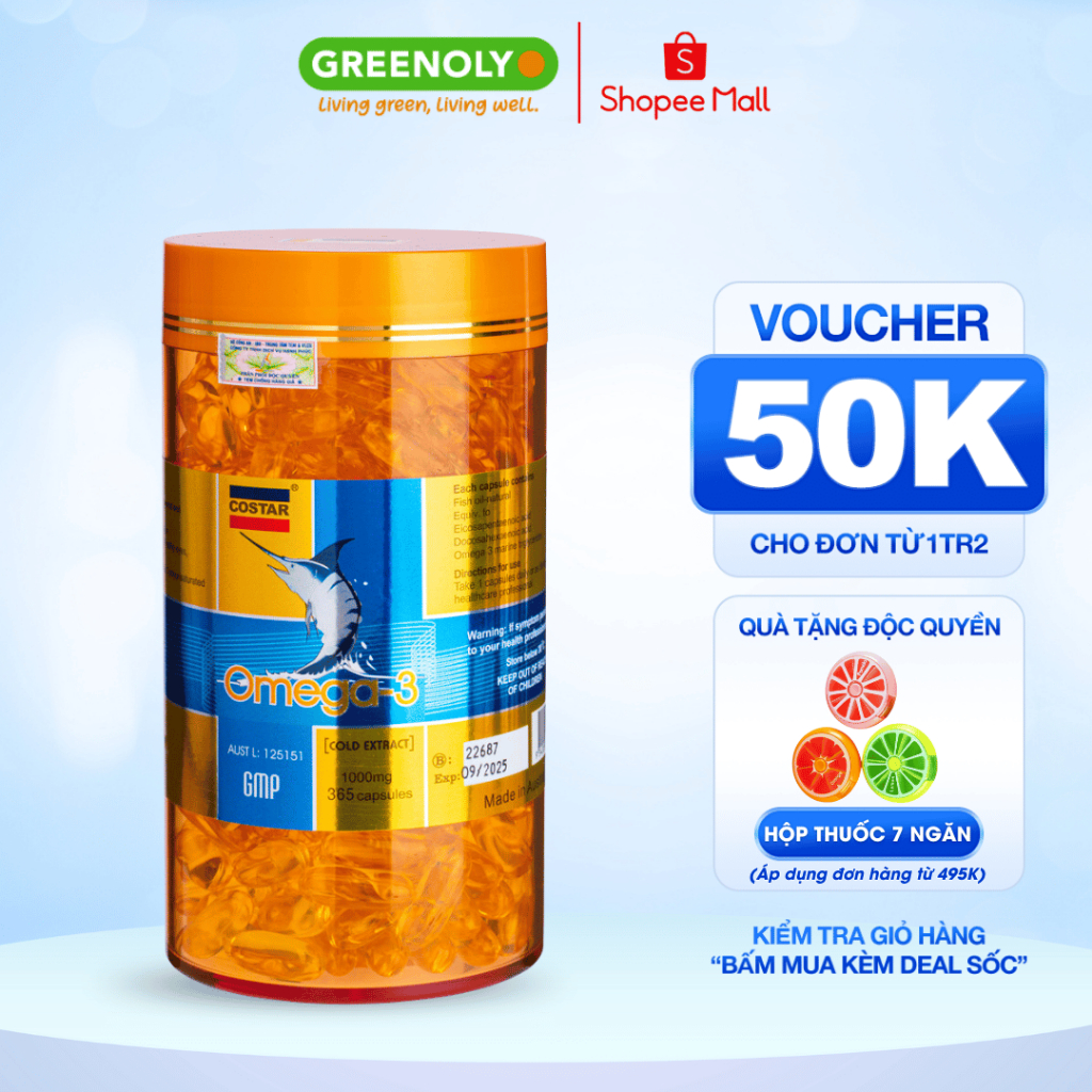 Ảnh Dầu Cá Costar Bổ Sung Omega 3 1000mg Tăng Cường Trí Não, Tim Mạch Và Thị Lực 365 Viên 1