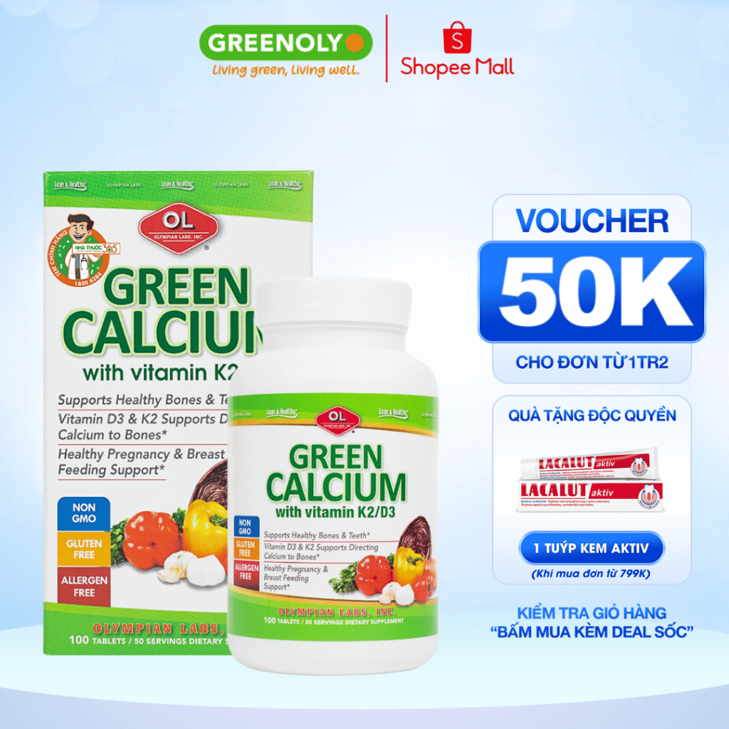 Ảnh Viên Uống Bổ Sung Canxi Hữu Cơ Olympian Labs Green Calcium Cho Bà Bầu, Sau Sinh Và Trẻ Em, Giúp Xương Chắc Khỏe 100 Viên 1