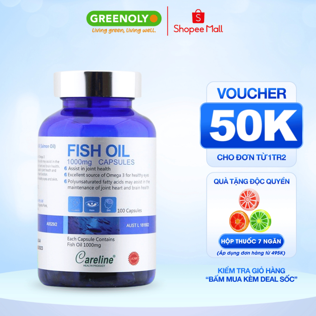 Ảnh Viên Uống Dầu Cá CareLine Bổ Sung Dầu Cá Tự Nhiên, DHA, Cải Thiện Trí Nhớ, Sáng Mắt Fish Oil 1000mg 100 Viên 1
