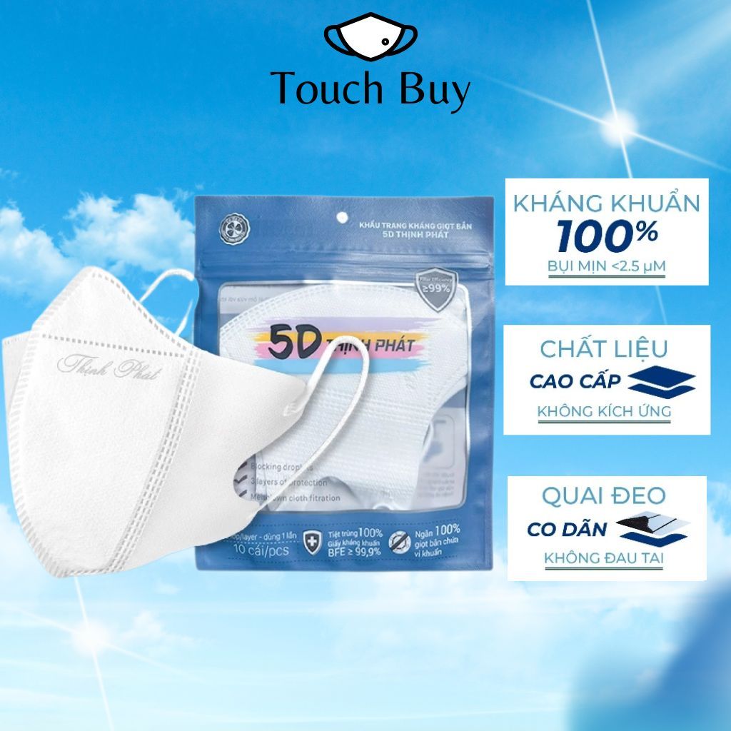 100 chiếc khẩu trang y tế 5D Thịnh Phát 3 lớp kháng khuẩn kháng giọt bắn chống tia UV